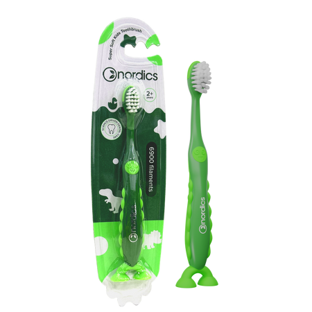 Periuta de dinti pentru copii 2+ ani Dino 6900 Super Soft, culoare verde, 1 bucata, Nordics