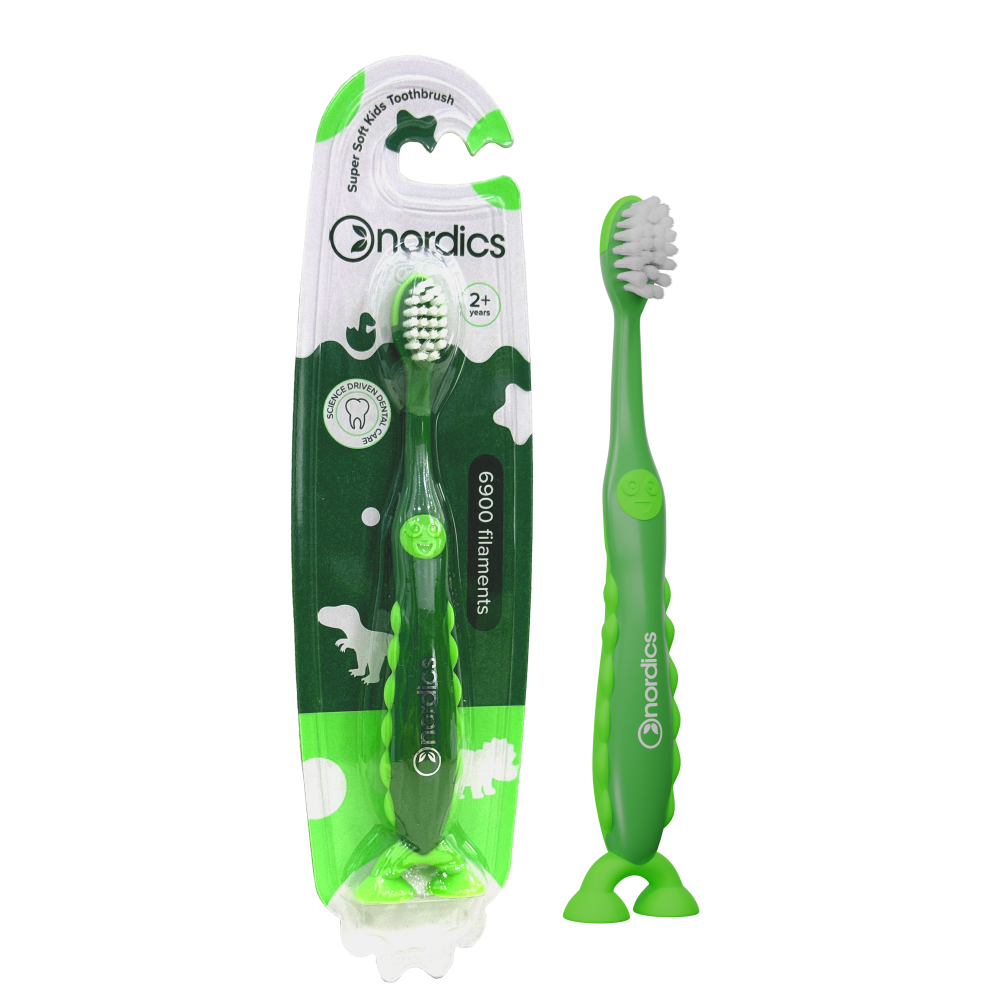 Periuta de dinti pentru copii 2+ ani Dino 6900 Super Soft, culoare verde, 1 bucata, Nordics