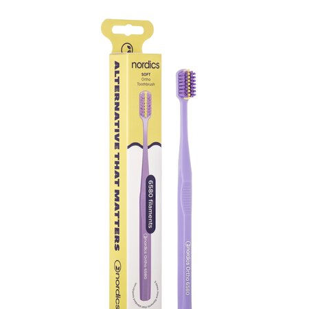 Periuta de dinti pentru aparat dentar si retainere Premium Ortho 6580 Soft, culoare mov, 1 bucata, Nordics