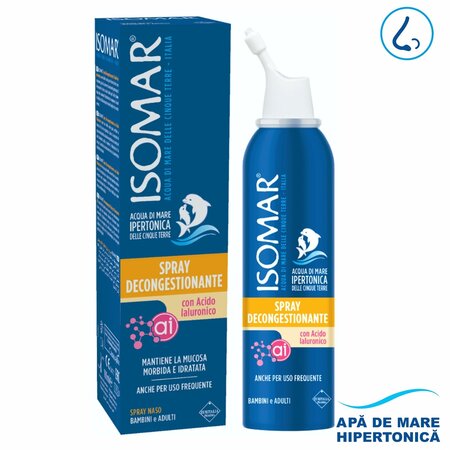 Spray nazal cu efect decongestionant cu apa de mare hipertonica si acid hialuronic, 100 ml, Isomar 673371