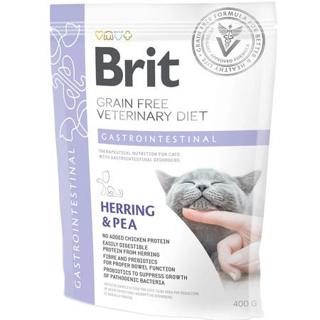 Hrana uscata pentru pisici cu hering si mazare Gastrointestinal, 400 g, Brit