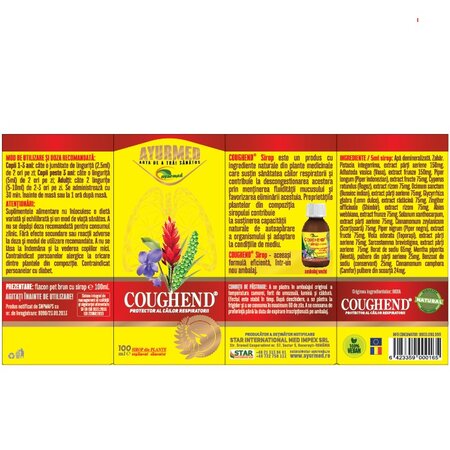 Pachet Sirop cu zahar Coughend, 2 x 100 ml, Ayurmed 756099
