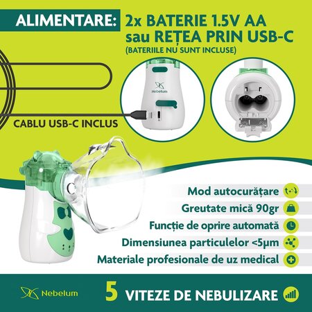 Nebulizator portabil cu ultrasunete pentru copii NBM-8, 1 bucata, Nebelum 756882