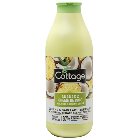 Lapte hidratant pentru dus si baie cu ananas si cocos, 750 ml, Cottage