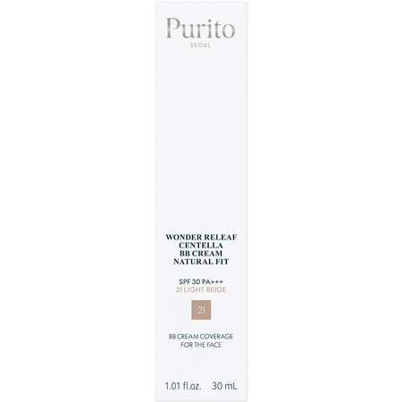 Crema BB cu niacinamida, centalla asiatica si SPF 30 Nuanta 21 Light Beige Wonder Releaf Natural Fit, 30 ml, Purito 757009