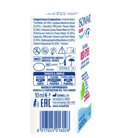 Picaturi cu apa de mare izotonica pentru ochi rosii Isomar, 10 ml, Euritalia 758400
