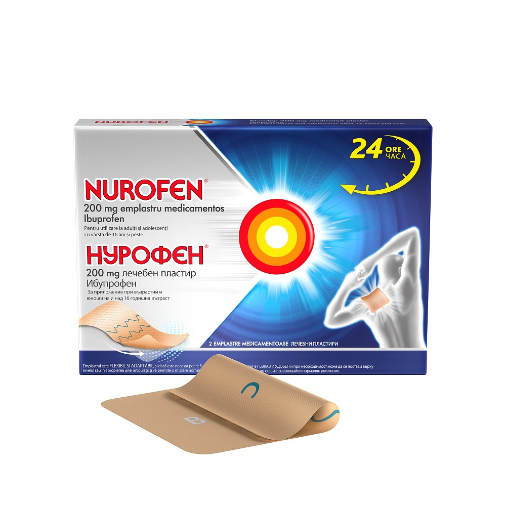 Nurofen emplastru medicamentos, 200 mg, 2 bucati, Reckitt Benckiser Healthcare