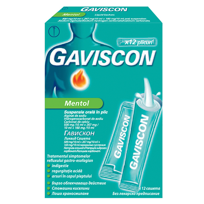 Gaviscon Mentol suspensie orală, 12 plicuri, Reckitt Benckiser Healthcare