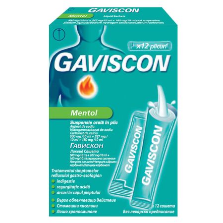 Gaviscon Mentol suspensie orală, 12 plicuri, Reckitt Benckiser Healthcare