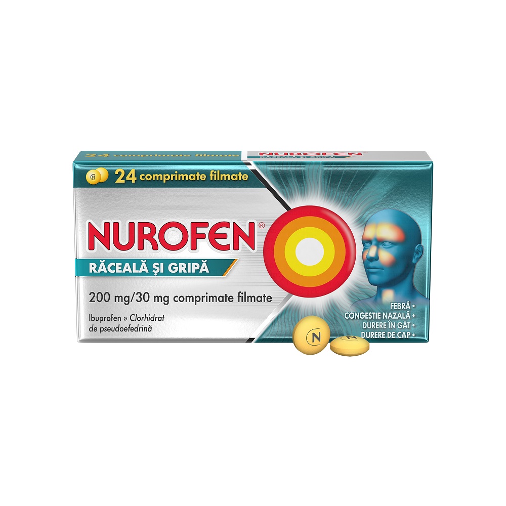 Nurofen Raceala si Gripa, 200mg/30mg, 24 comprimate filmate, Reckitt Benckiser