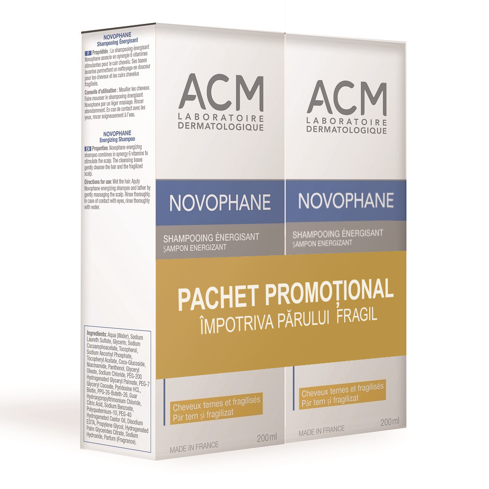 Pachet Sampon energizant Novophane, 200 ml + 200 ml, Acm