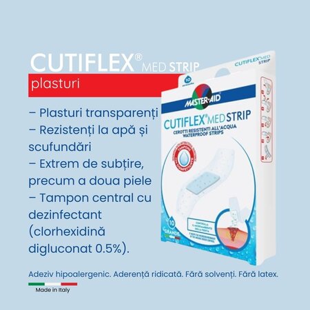 Plasturi impermeabili Cutiflex Strip Master-Aid, 78x26 mm, 10 bucati, Pietrasanta Pharma 667975