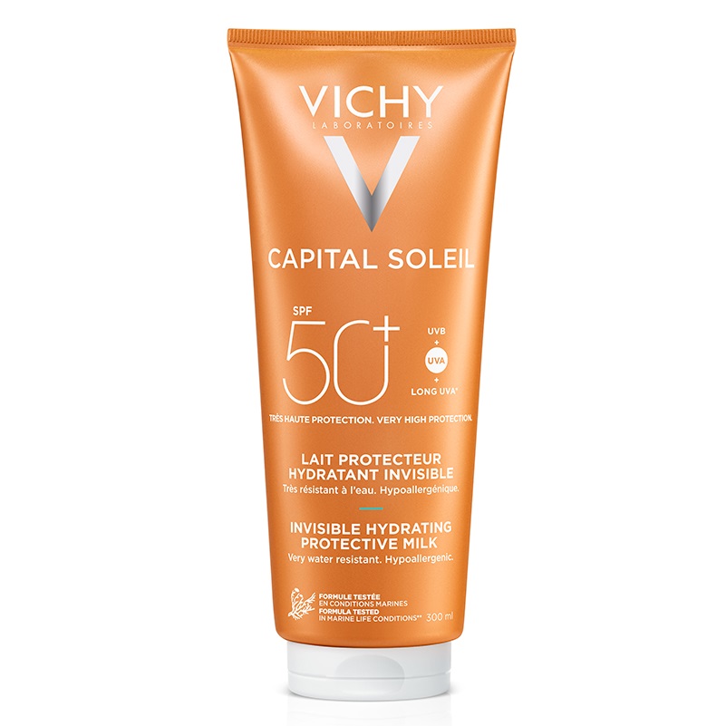 Lapte hidratant cu protectie solara SPF 50+ pentru fata si corp Capital Soleil, 300 ml, Vichy