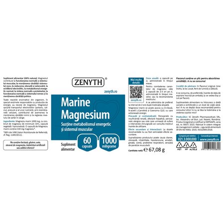 Pachet Magneziu Marin, 60 capsule + 60 capsule, Zenyth 701759