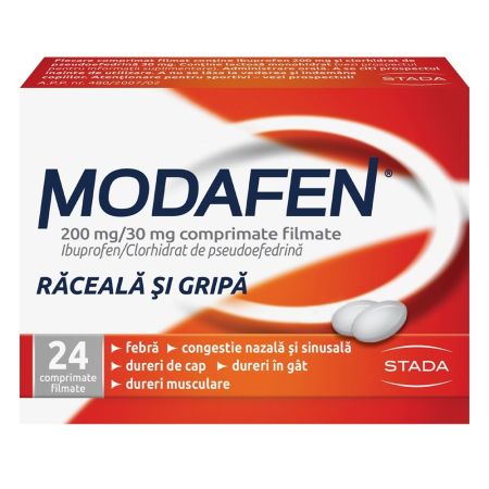 Modafen raceala si gripa, 200 mg/30 mg, 24 comprimate filmate, Stada