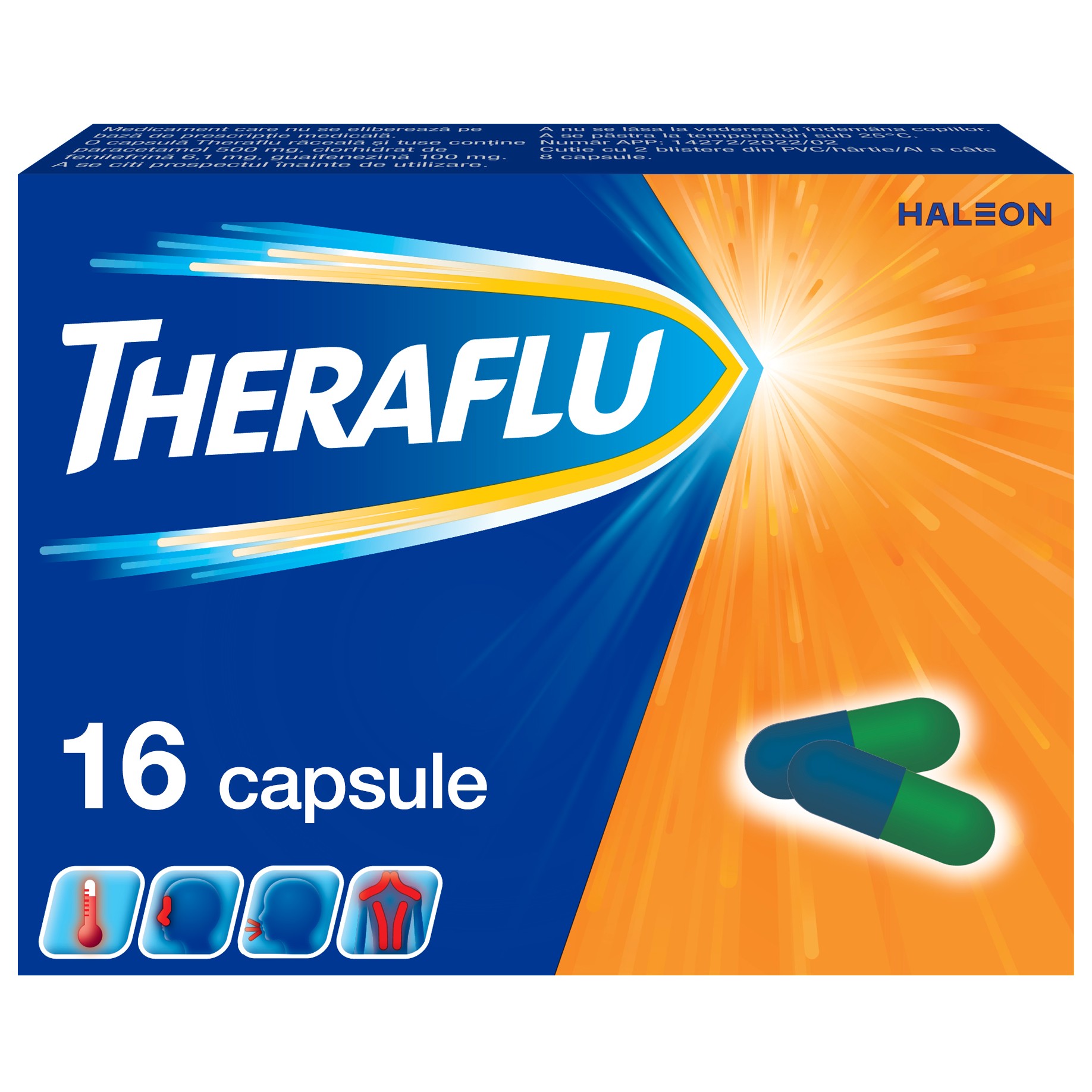 Theraflu raceala si tuse, 500 mg/6,1 mg/100 mg, 16 capsule, Haleon