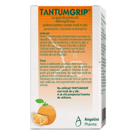 TantumGrip cu gust de portocala, 600 mg/10 mg, 10 plicuri, Angelini 719812