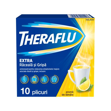 Theraflu Extra raceala si gripa, 650 mg/20 mg/10 mg, 10 plicuri, Gsk