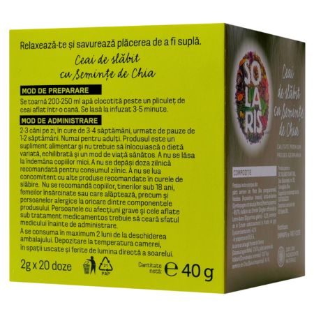 Ceai de slabit cu seminte de chia, 20 plicuri x 2 g, Solaris 671837