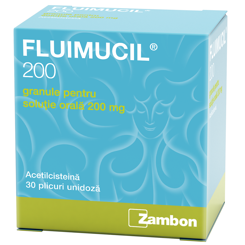 Fluimucil 200 granule pentru soluţie orală, 200 mg, 30 plicuri, Zambon