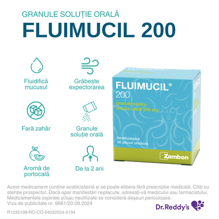 Fluimucil, 200 mg, 30 plicuri, Dr. Reddys 624080
