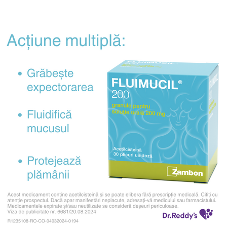 Fluimucil, 200 mg, 30 plicuri, Dr. Reddys 624079