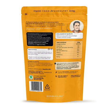Curcuma Pulbere ecologica, 100 g, Republica Bio 701833