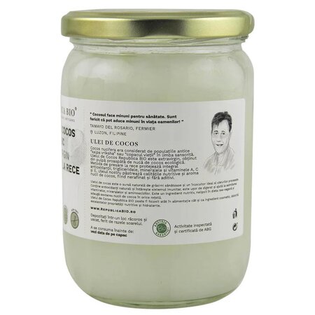 Ulei de cocos Bio extravirgin, presat la rece, 500 ml, Republica Bio 610160