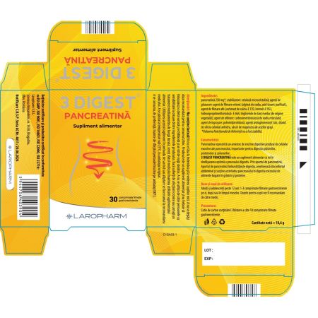 3 Digest Pancreatina, 30 comprimate filmate gastrorezistente, Laropharm 704888