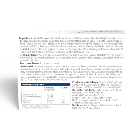 Ala600 SOD, 20 comprimate, Alfasigma 698217