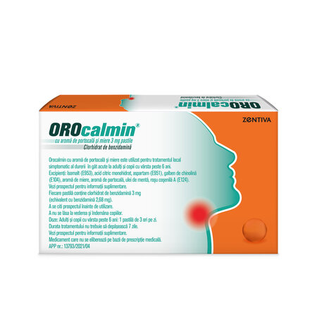 Orocalmin cu aroma de portocala si miere, 3 mg, 20 pastile, Zentiva 617415