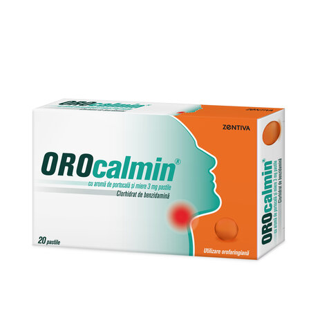 Orocalmin cu aroma de portocala si miere, 3 mg, 20 pastile, Zentiva 617417