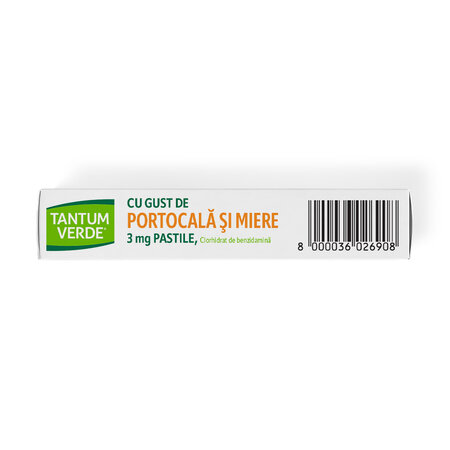 Tantum Verde cu gust de portocala si miere, 3 mg, 20 pastile, Angelini 719828