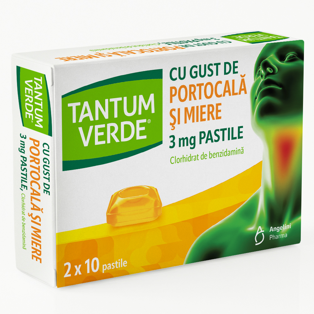 Tantum Verde cu gust de portocala si miere, 3 mg, 20 pastile, Angelini