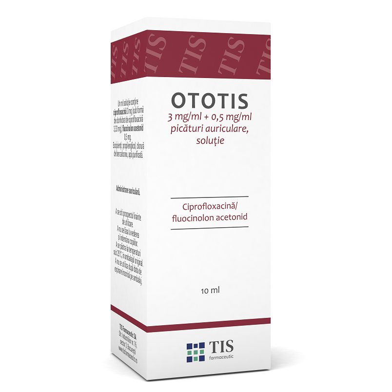 Ototis picături auriculare, soluţie, 3 mg/ml + 0,5 mg/ml, 10 ml, Tis Farmaceutic