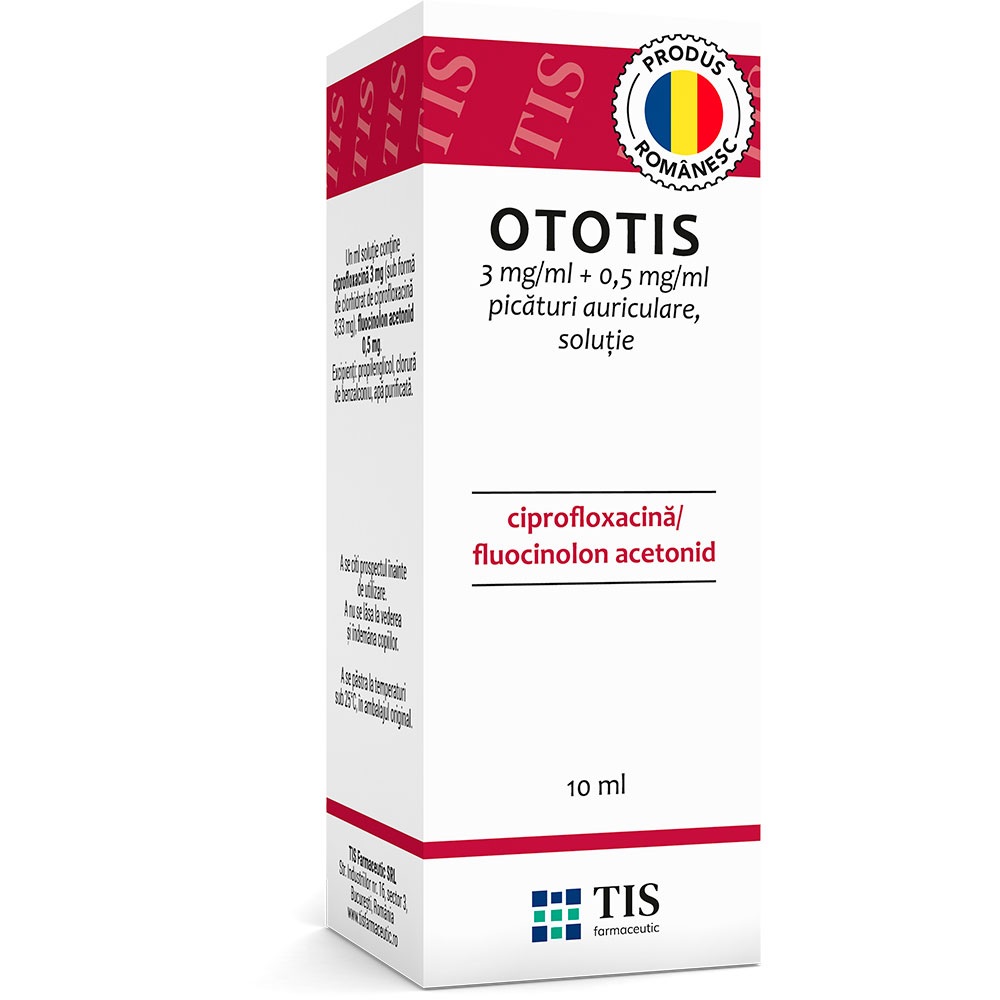Ototis picături auriculare, soluţie, 3 mg/ml + 0,5 mg/ml, 10 ml, Tis Farmaceutic