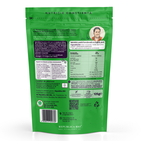 Pudra functionala ecologica de spirulina, 125 g, Republica Bio 734525