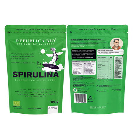 Spirulina pulbere ecologica pura, 125 g, Republica Bio 701780