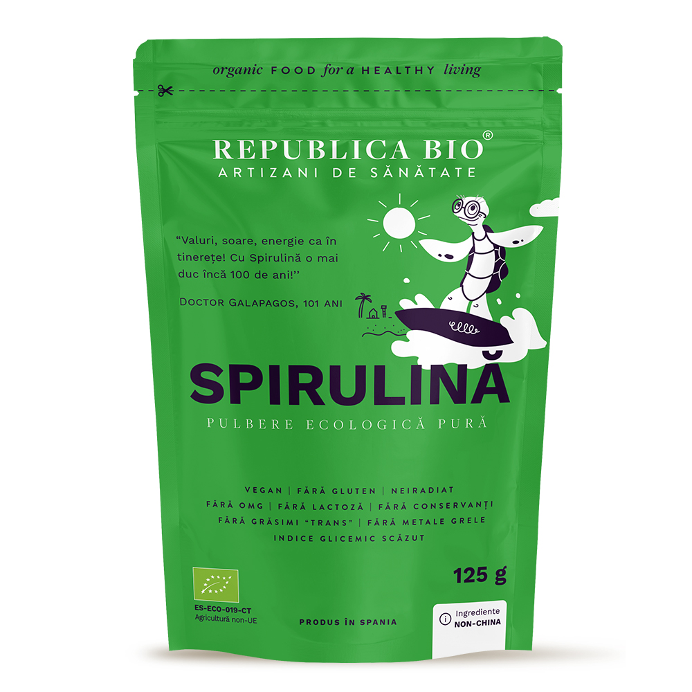 Spirulina pulbere ecologica pura, 125 g, Republica Bio