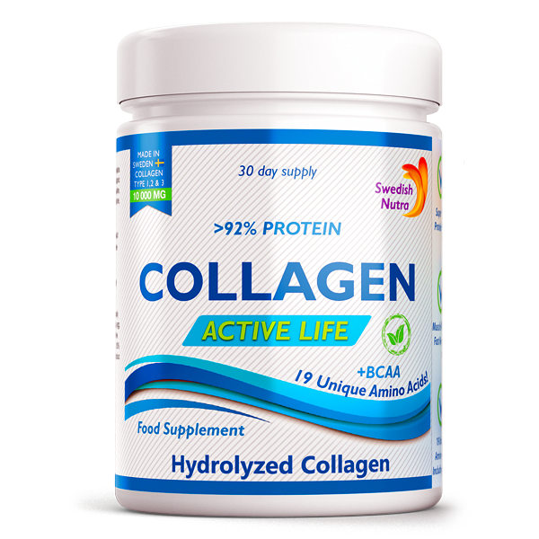 Colagen Hidrolizat Pulbere Tip 1, 2 si 3 Active Life cu 10.000 Mg, 300 g, Swedish Nutra