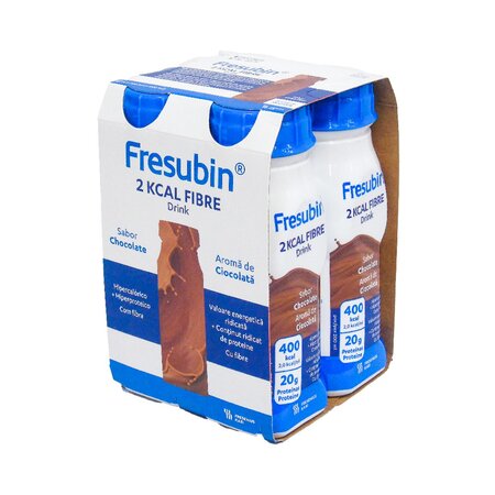 Bautura cu aroma de ciocolata Fresubin 2kcal Fibre, 4 x 200 ml, Fresenius Kabi 731172