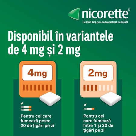 Guma medicamentoasa cu nicotina si aroma de portocale, 4 mg, 30 bucati, Nicorette 723953