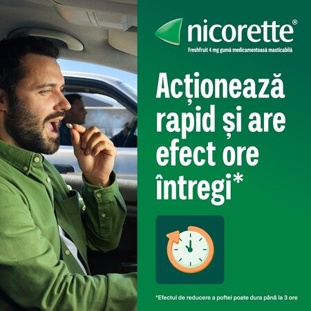 Guma medicamentoasa cu nicotina si aroma de portocale, 4 mg, 30 bucati, Nicorette 723950