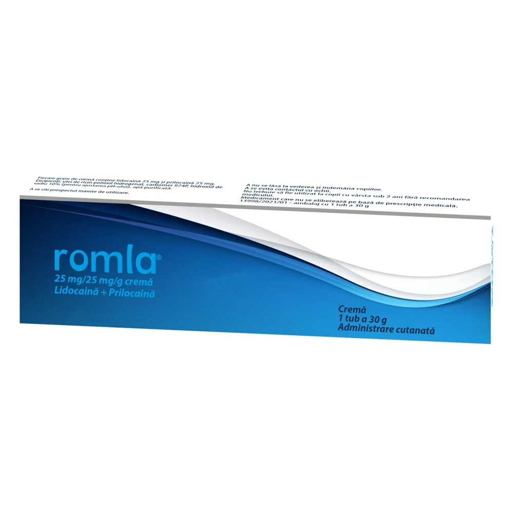Crema anestezica cu lidocaina si prilocaina Romla, 25mg/25mg/g, 30 g, Elantis Farma