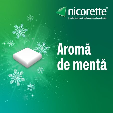 Guma medicamentoasa cu nicotina si aroma de menta, 4 mg, 30 bucati, Nicorette 724636