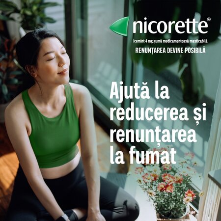 Guma medicamentoasa cu nicotina si aroma de menta, 4 mg, 30 bucati, Nicorette 724640