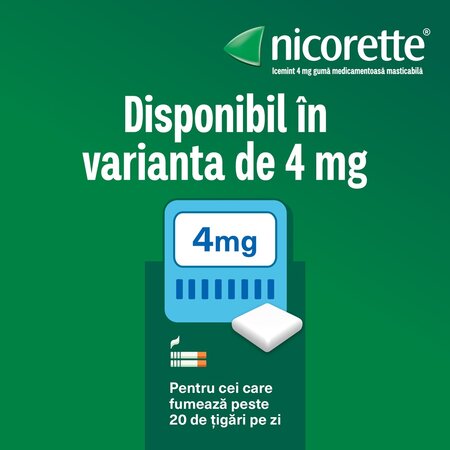 Guma medicamentoasa cu nicotina si aroma de menta, 4 mg, 30 bucati, Nicorette 724637