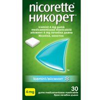 Guma medicamentoasa cu nicotina si aroma de menta, 4 mg, 30 bucati, Nicorette