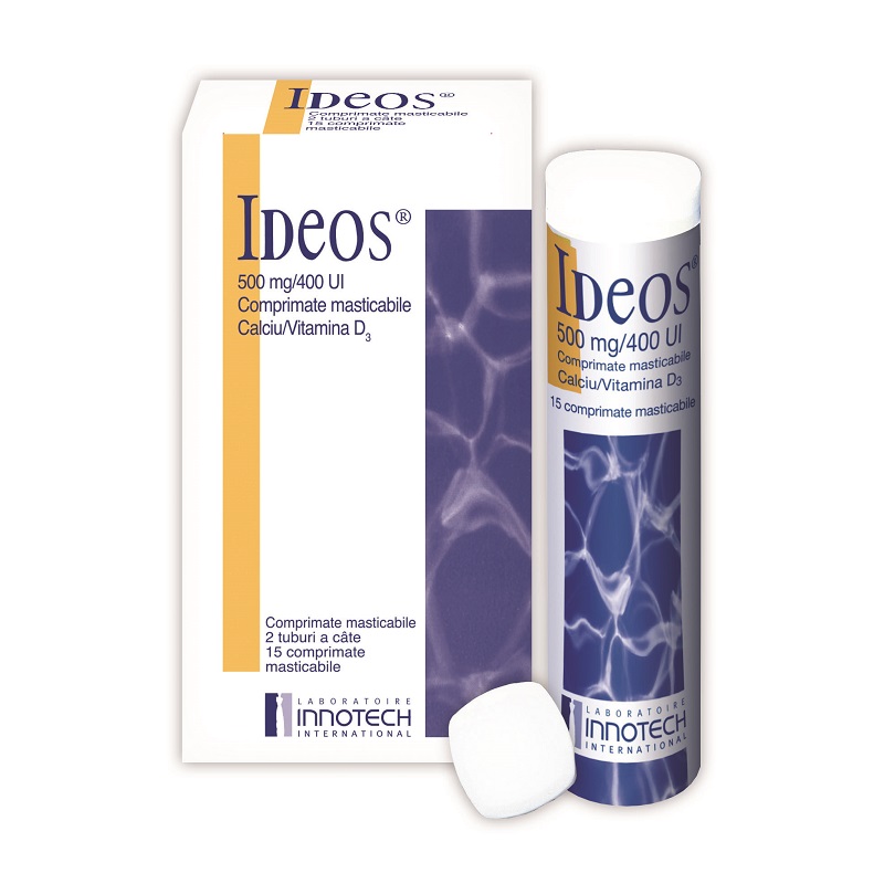 Ideos, 500 mg/400 UI, 30 comprimate masticabile, Innotech