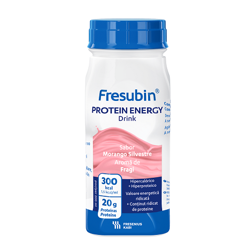 Solutie nutritiva orala cu valoare energetica ridicata, continut ridicat de proteine si aroma de fragi Fresubin Protein Energy, 4 x 200 ml, Fresenius Kabi